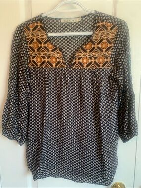 Solitaire Navy Tunic with Gold Embroidered Yoke
